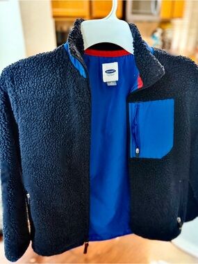 Old Navy Kids Navy Blue Sherpa Zip Jacket with Blue Trim